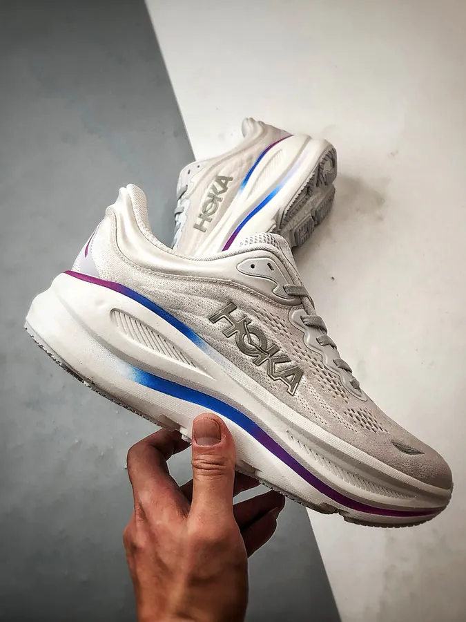Hoka One One Bondi 9 Grey White Running Shoes