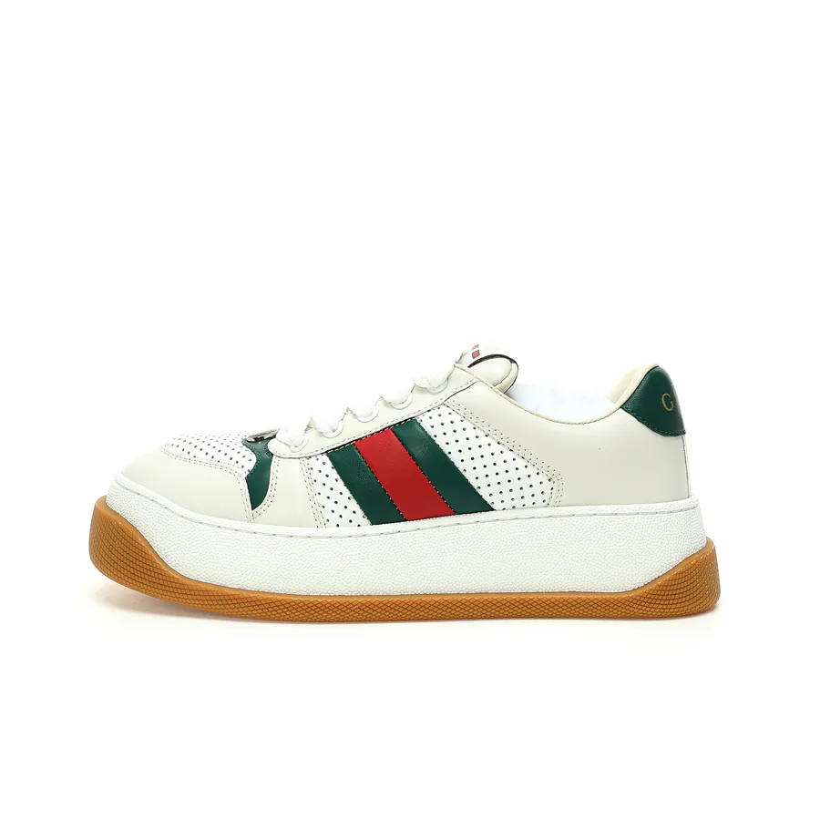 GUC Double Screener Platform Sneaker White Leather with Red Green Trim