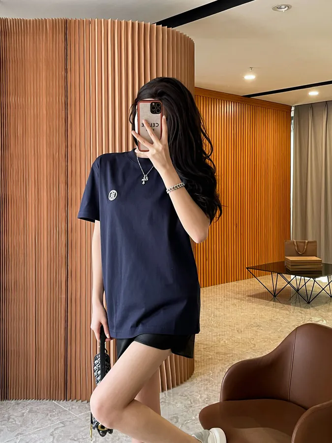 BBR Burberry Exclusive Round Logo Embroidered Cotton Short Sleeve T Shirt