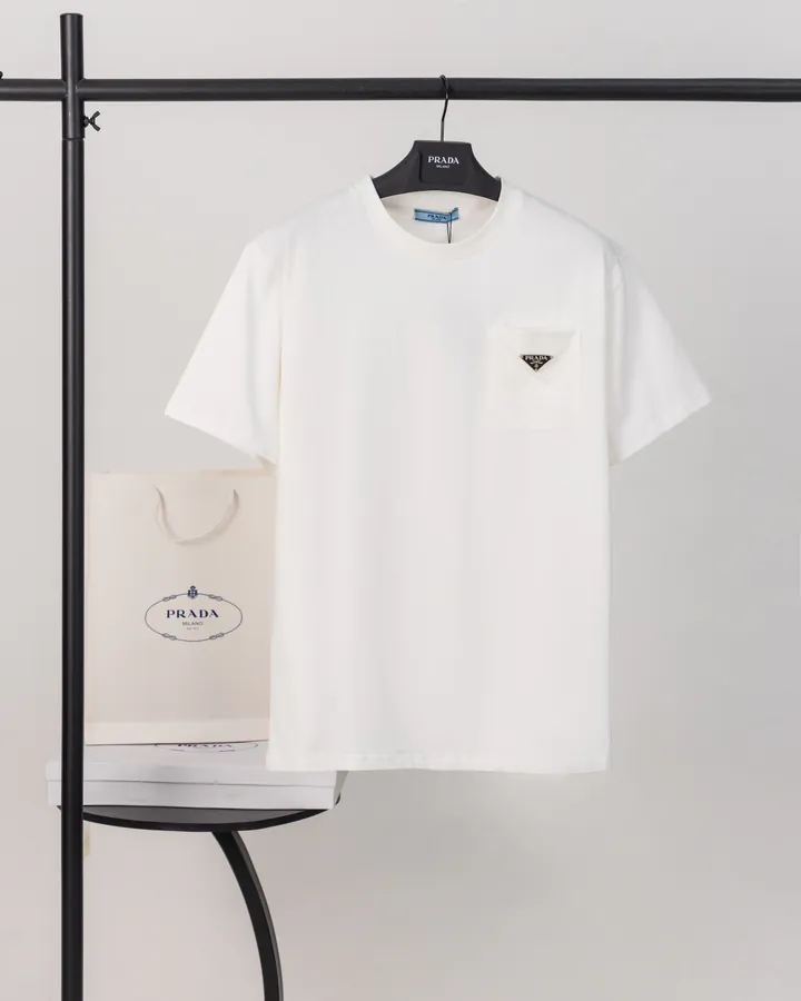 PRADA Triangle Logo Pocket T Shirt in Black and White