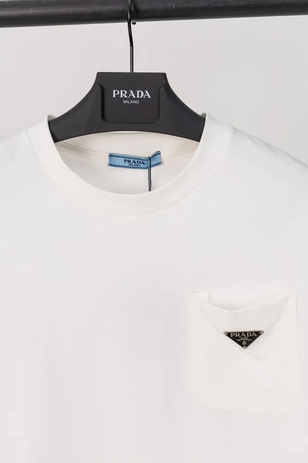 PRADA Triangle Logo Pocket T Shirt in Black and White