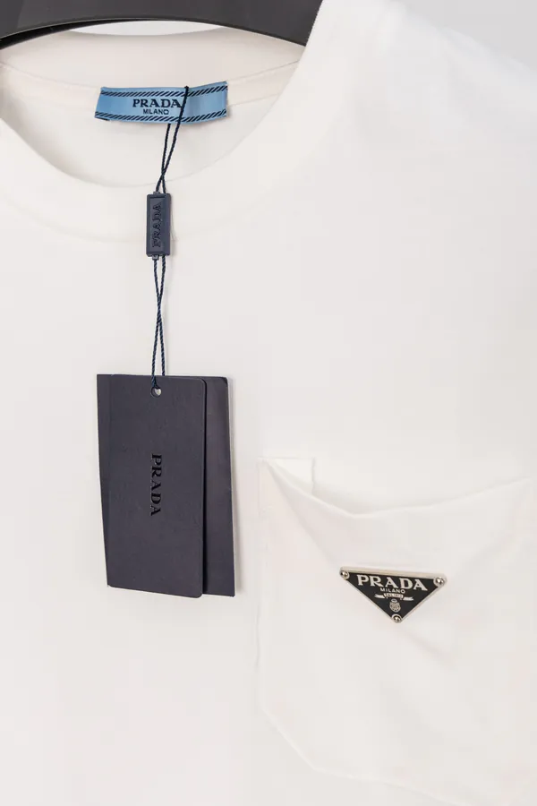 PRADA Triangle Logo Pocket T Shirt in Black and White