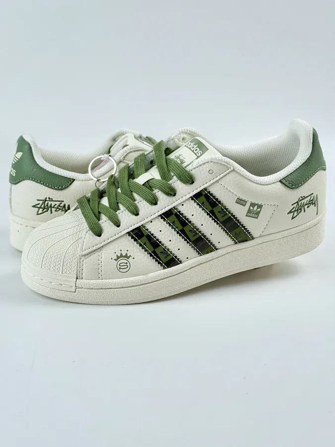 AD Originals Superstar x Stussy White Green