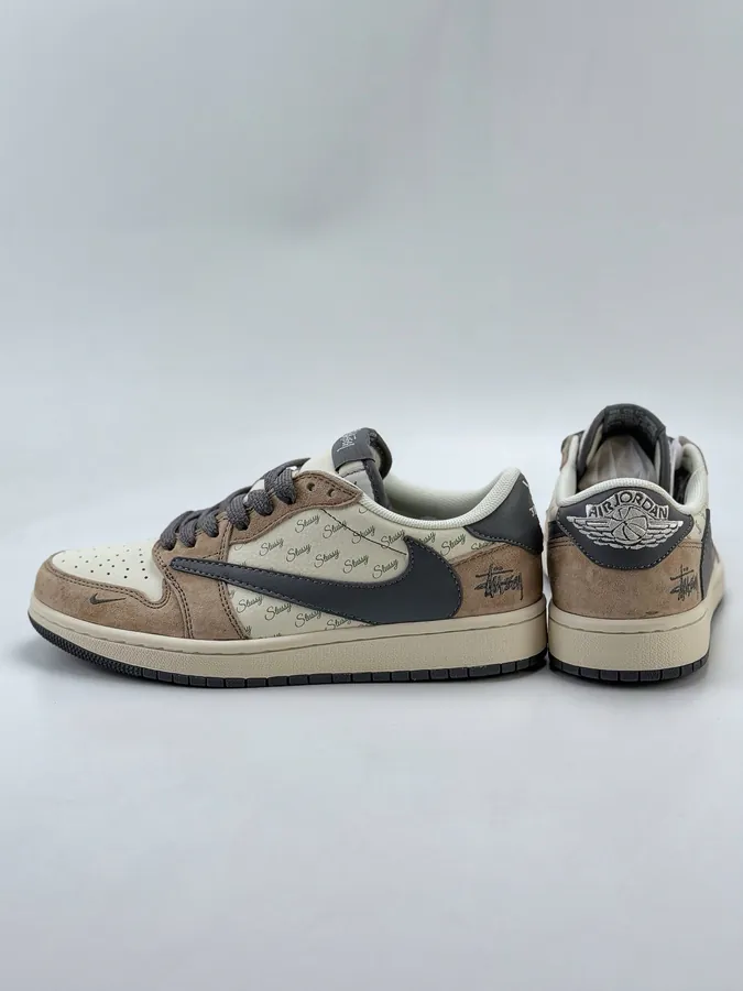 Travis Scott x Air 1 Low Reverse White, Brown, Gray, and Starry Flip Flop