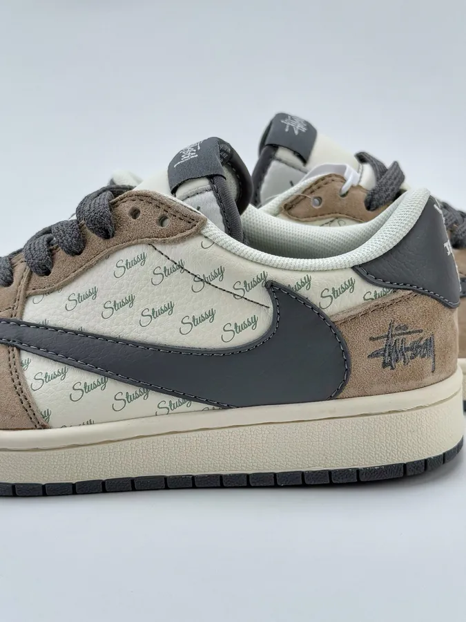 Travis Scott x Air 1 Low Reverse White, Brown, Gray, and Starry Flip Flop
