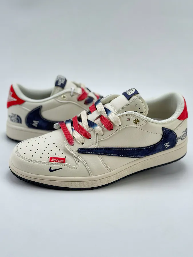 Travis Scott x Air 1 Low x The North Face Reverse White Red Blue Swoosh Reverse Suede