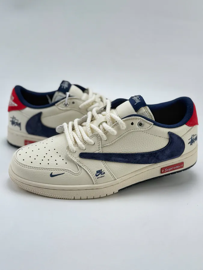 Travis Scott x Air 1 Low Reverse White Red Blue Swoosh Faux Fur