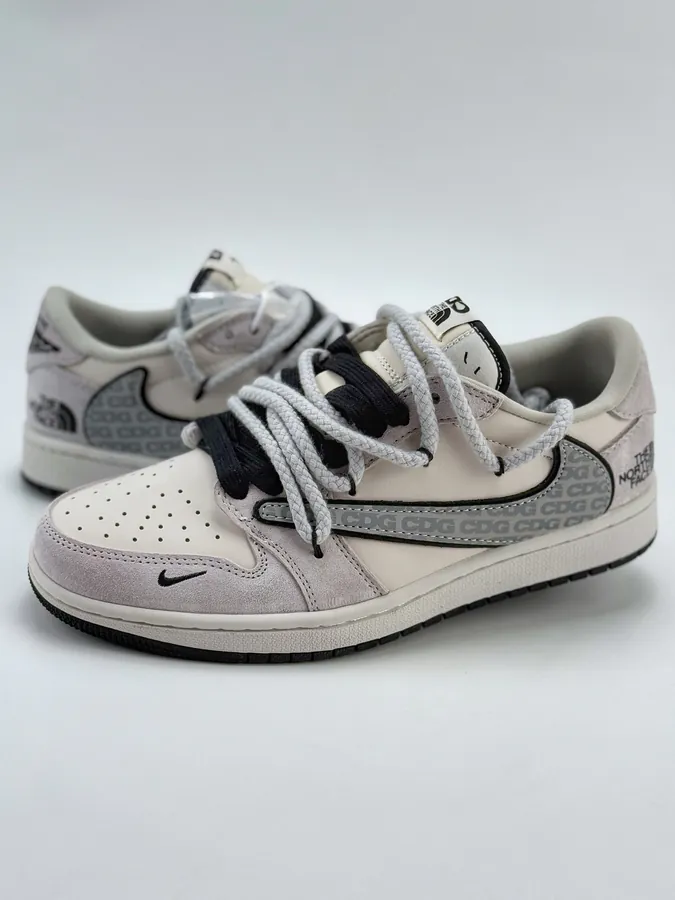 Travis Scott x Air 1 Low x The North Face x G Reverse White Black Swoosh Laces Reverse Suede
