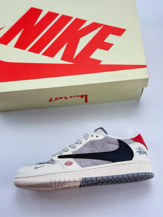 Travis Scott x Air 1 Low Reverse White Black Swoosh Reverse Suede