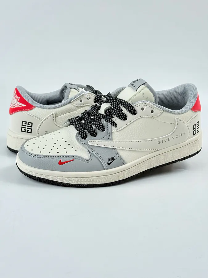 Travis Scott x Air 1 Low Reverse Gray White Black with Full Star Reverse Hook