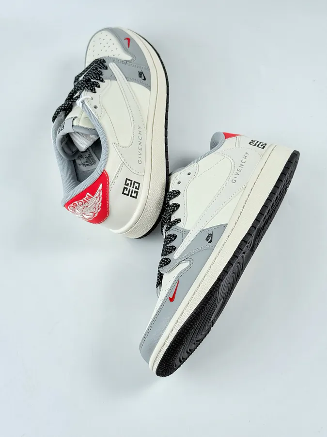 Travis Scott x Air 1 Low Reverse Gray White Black with Full Star Reverse Hook