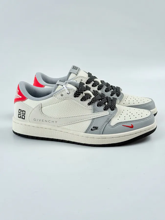 Travis Scott x Air 1 Low Reverse Gray White Black with Full Star Reverse Hook