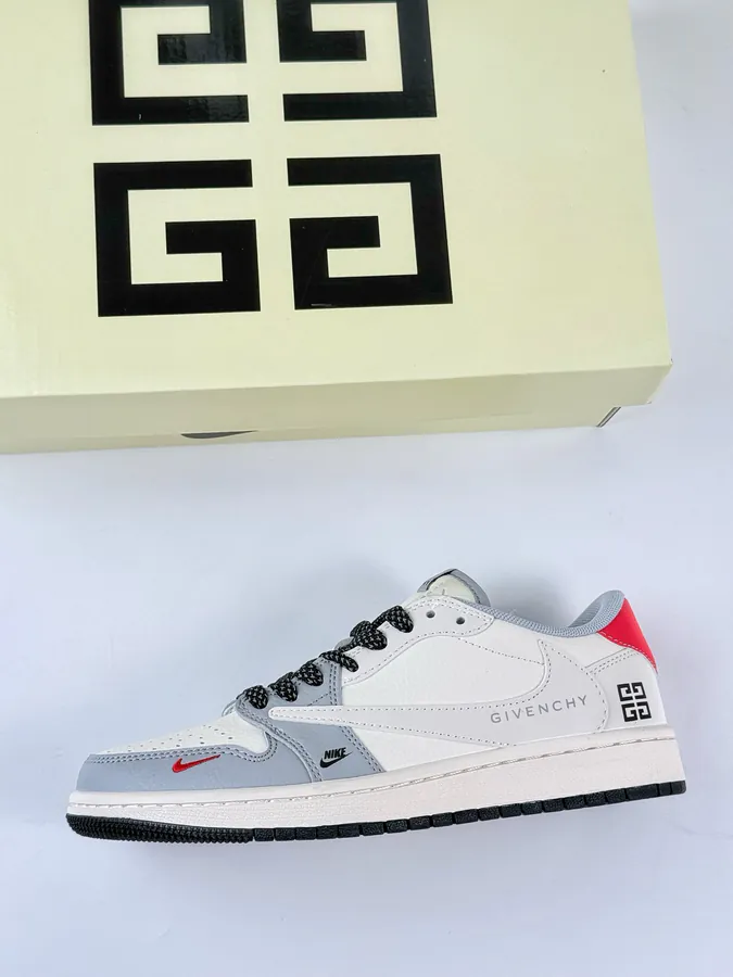 Travis Scott x Air 1 Low Reverse Gray White Black with Full Star Reverse Hook