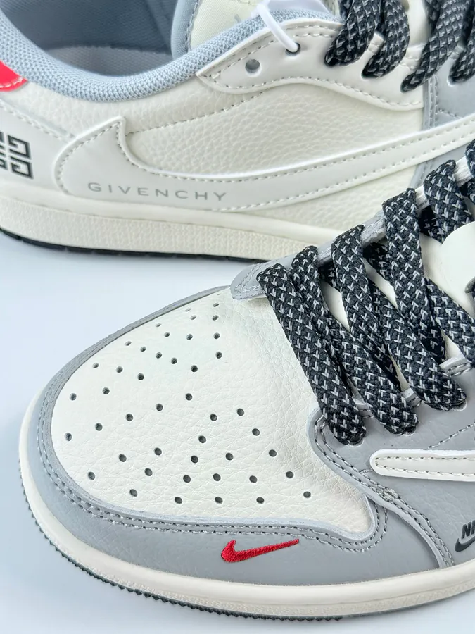 Travis Scott x Air 1 Low Reverse Gray White Black with Full Star Reverse Hook