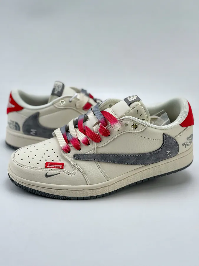 Travis Scott x Air 1 Low x The North Face Reverse White Grey Red Swoosh Reverse Fur