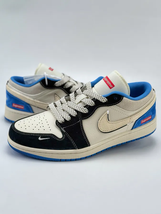 Air Jordan 1 Retro Low x Supreme White, Gray, Blue with Starry Details
