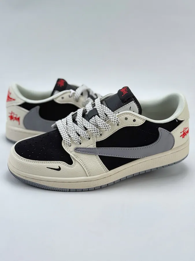 Travis Scott x Air 1 Low Reverse White Black Gray Swoosh Faux Fur Reverse Swoosh