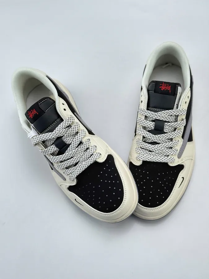 Travis Scott x Air 1 Low Reverse White Black Gray Swoosh Faux Fur Reverse Swoosh