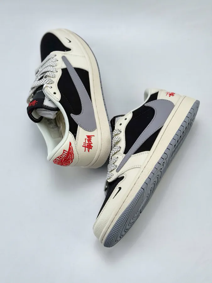 Travis Scott x Air 1 Low Reverse White Black Gray Swoosh Faux Fur Reverse Swoosh