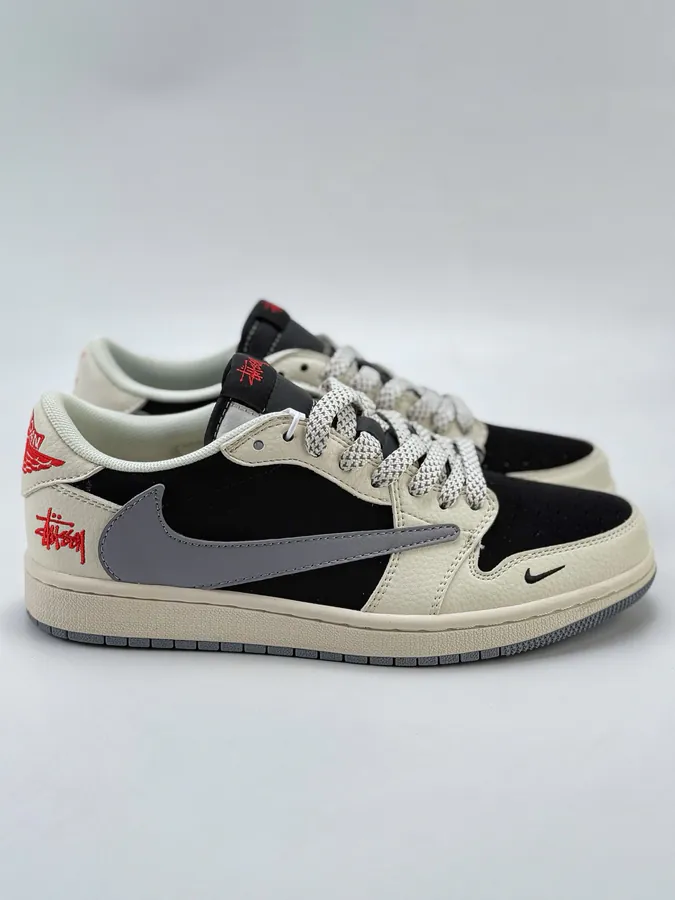 Travis Scott x Air 1 Low Reverse White Black Gray Swoosh Faux Fur Reverse Swoosh