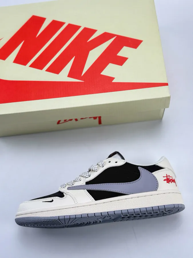 Travis Scott x Air 1 Low Reverse White Black Gray Swoosh Faux Fur Reverse Swoosh