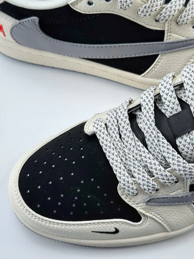 Travis Scott x Air 1 Low Reverse White Black Gray Swoosh Faux Fur Reverse Swoosh
