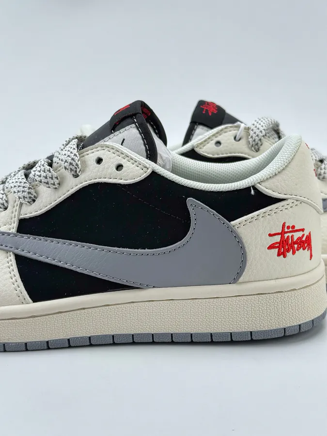 Travis Scott x Air 1 Low Reverse White Black Gray Swoosh Faux Fur Reverse Swoosh