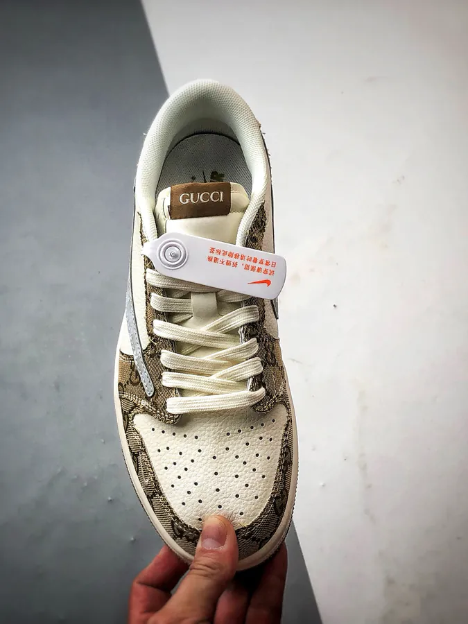 Gucci White Khaki Leather Air Jordan 1 Low OG
