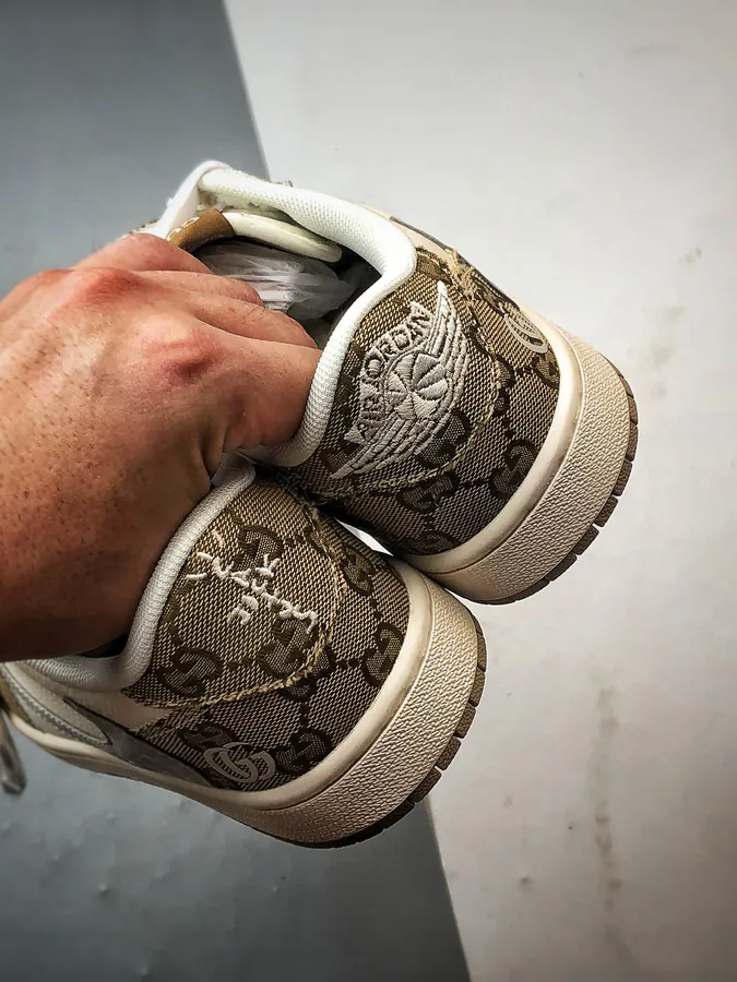 Gucci White Khaki Leather Air Jordan 1 Low OG
