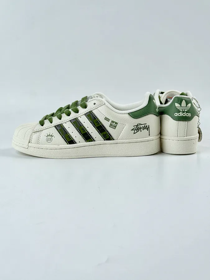 AD Originals Superstar x Stussy White Green