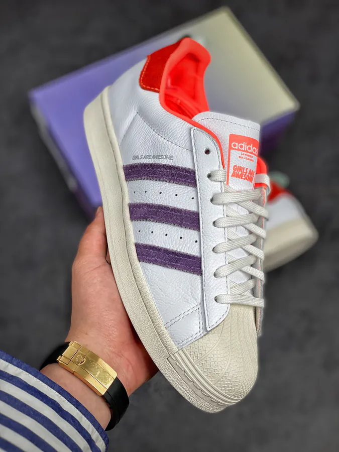 Girls Are Awesome x Adidas Trifecta Originals Superstar GrapeWhite Shell Toe Classic Low Sneakers