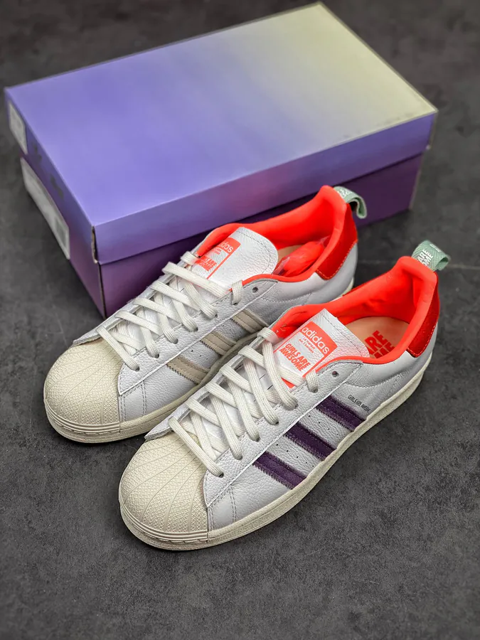 Girls Are Awesome x Adidas Trifecta Originals Superstar GrapeWhite Shell Toe Classic Low Sneakers