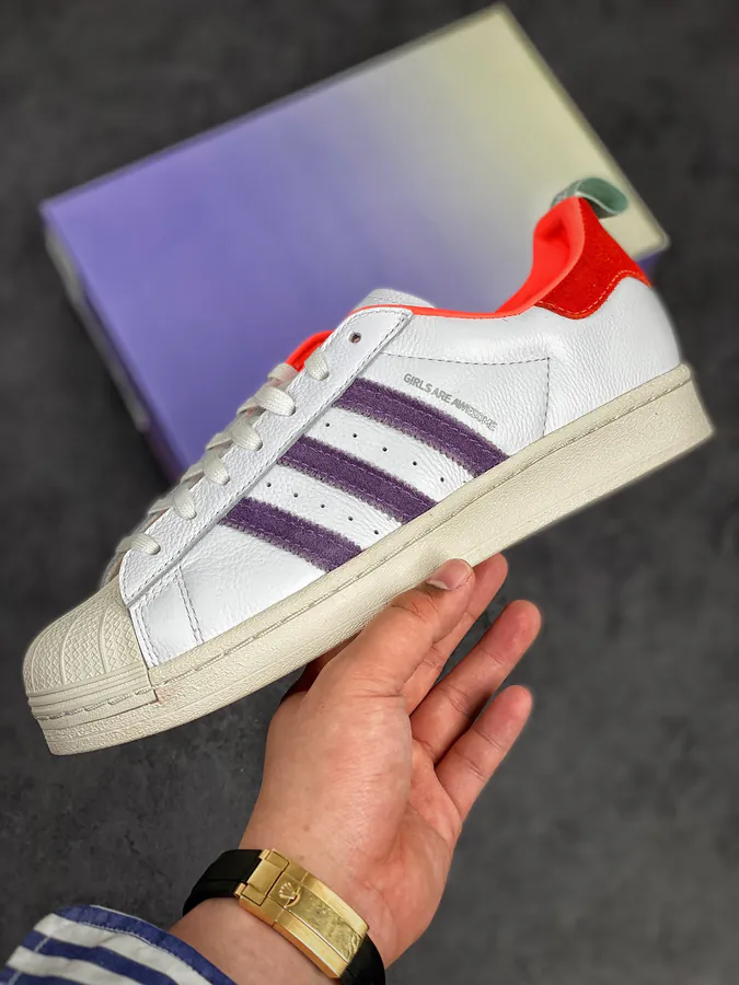 Girls Are Awesome x Adidas Trifecta Originals Superstar GrapeWhite Shell Toe Classic Low Sneakers