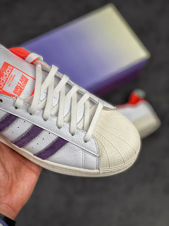 Girls Are Awesome x Adidas Trifecta Originals Superstar GrapeWhite Shell Toe Classic Low Sneakers