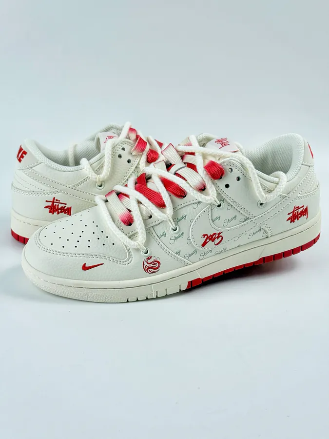 Nike SB Dunk Low x Stussy White Red Swoosh Strap