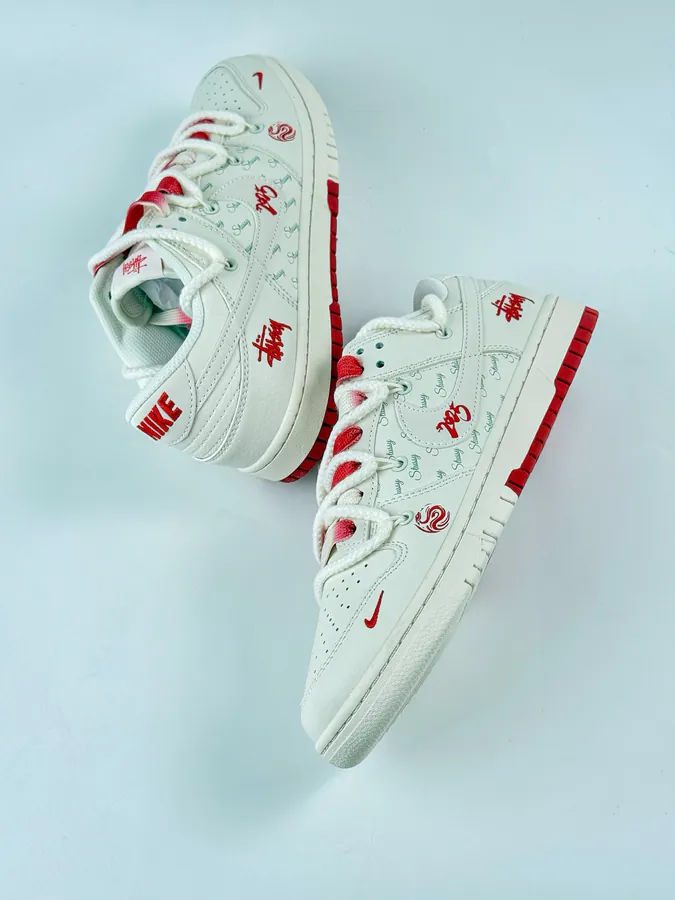 Nike SB Dunk Low x Stussy White Red Swoosh Strap
