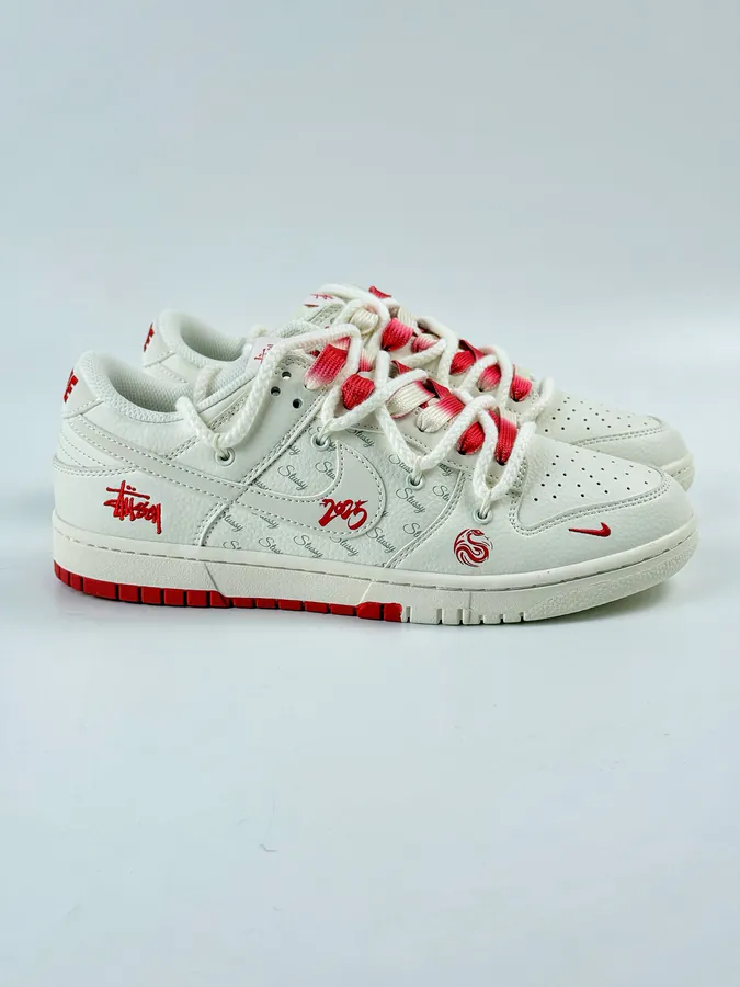 Nike SB Dunk Low x Stussy White Red Swoosh Strap