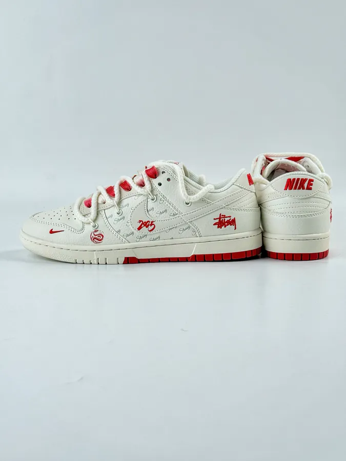 Nike SB Dunk Low x Stussy White Red Swoosh Strap