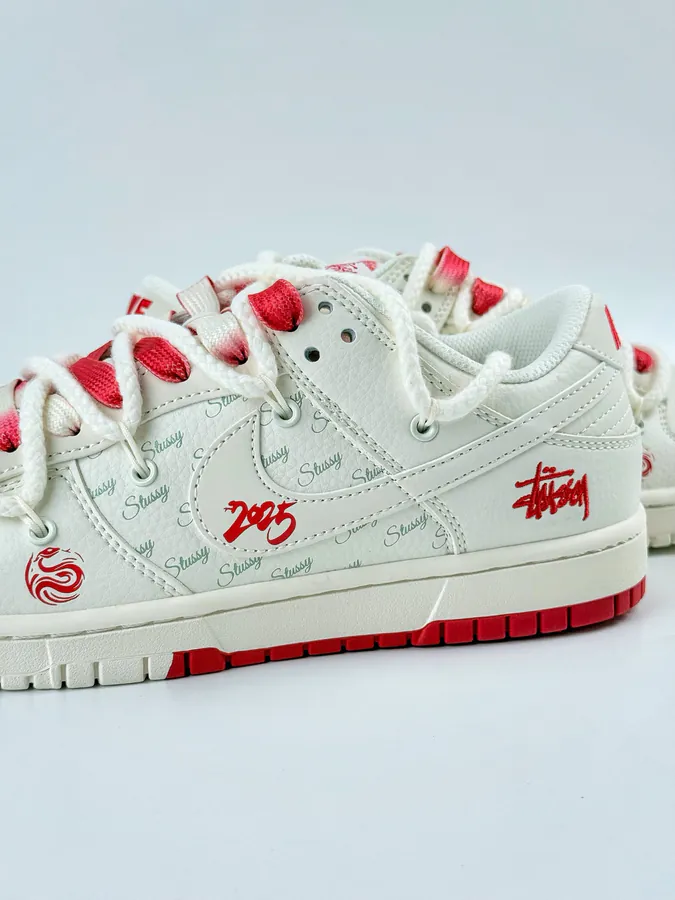 Nike SB Dunk Low x Stussy White Red Swoosh Strap