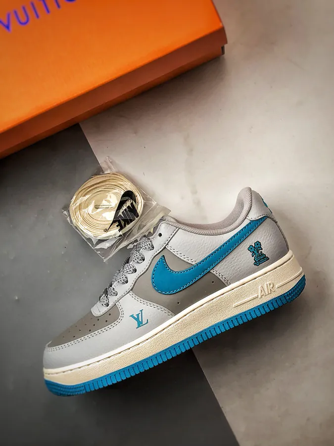 LV x Air Force 1 Low Gray Blue Reflective Trim
