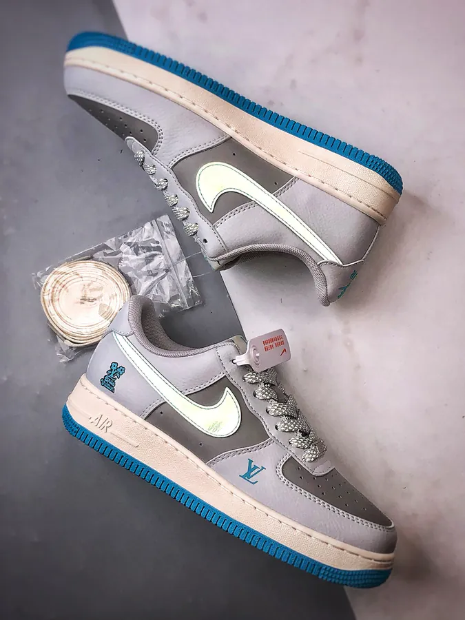 LV x Air Force 1 Low Gray Blue Reflective Trim
