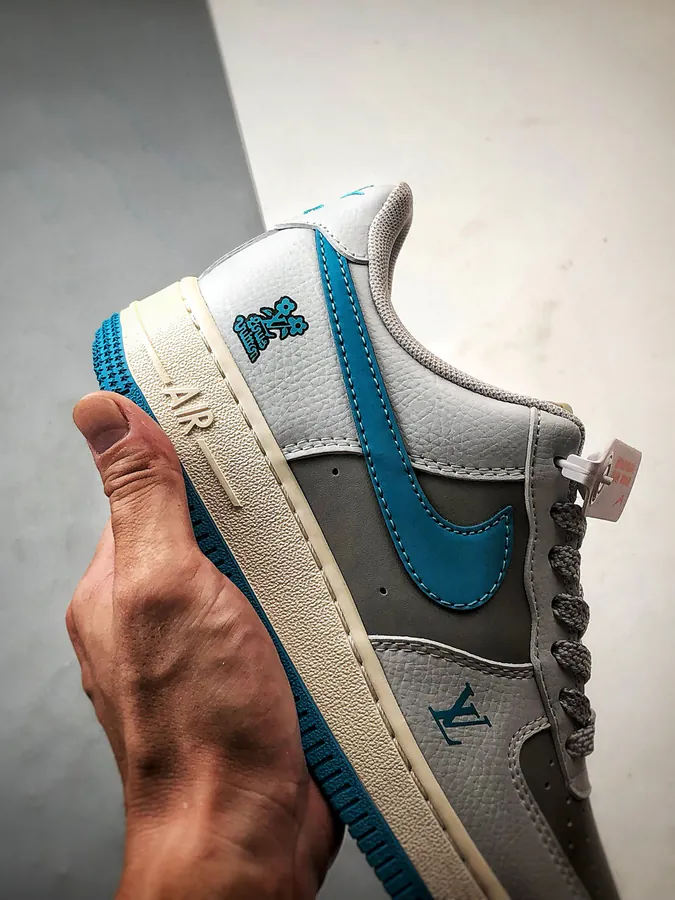 LV x Air Force 1 Low Gray Blue Reflective Trim