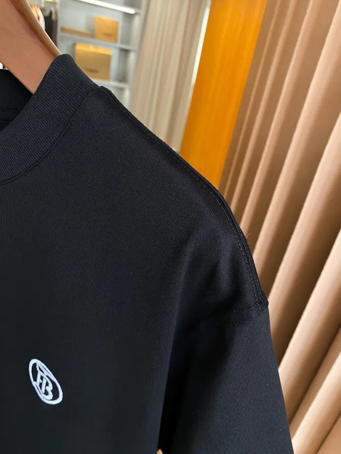 BBR Burberry Exclusive Round Logo Embroidered Cotton Short Sleeve Shirt