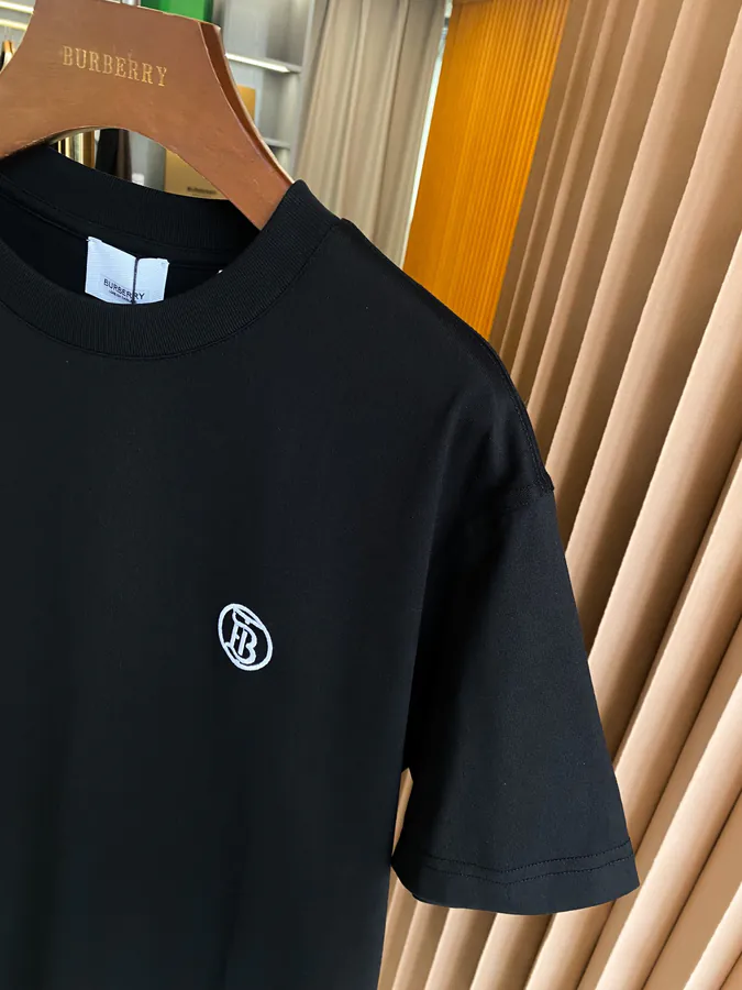 BBR Burberry Exclusive Round Logo Embroidered Cotton Short Sleeve Shirt