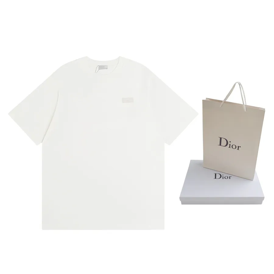 DIOR 24 New Front Logo Cotton Embroidery T Shirt