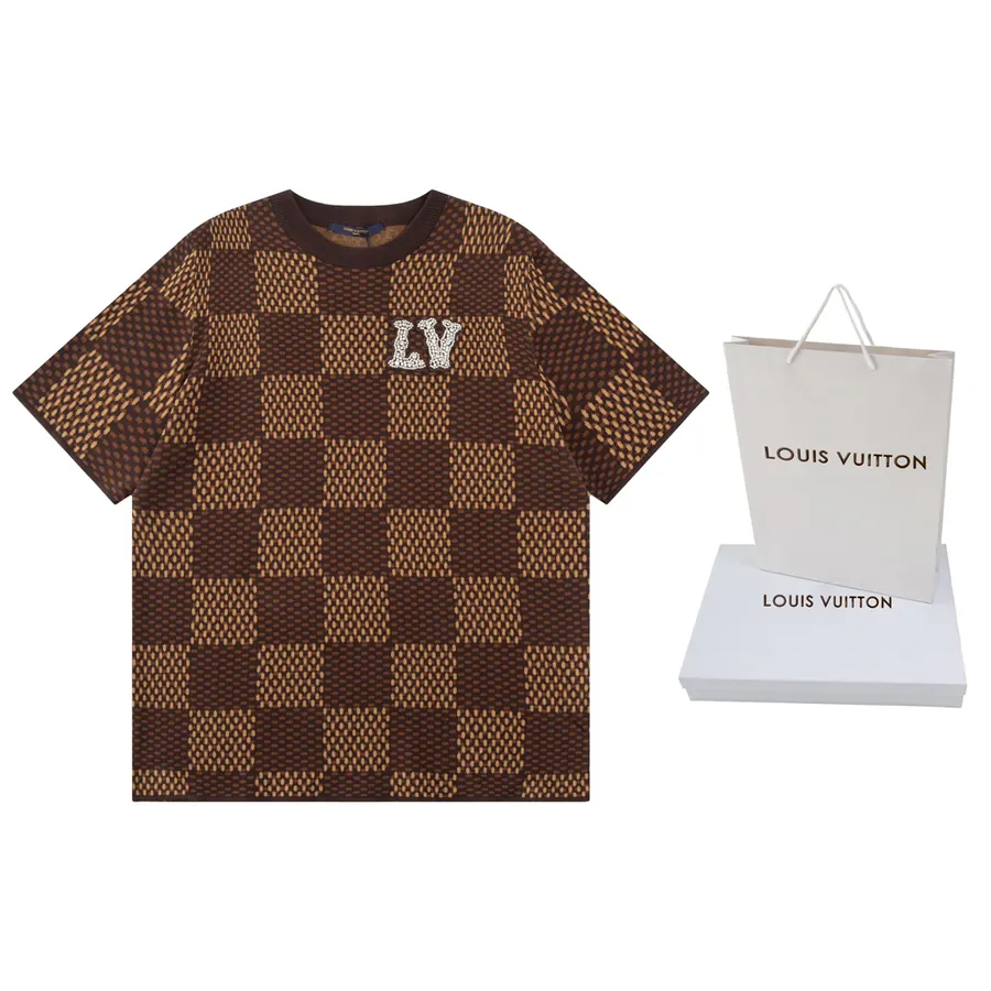 LOUIS VUITTON 菲董联名棋盘格纹水钻毛织短袖