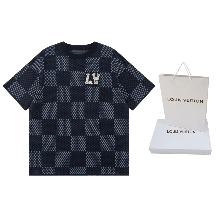 LOUIS VUITTON Philipe Model Checkerboard Zirconia Wool Short Sleeve