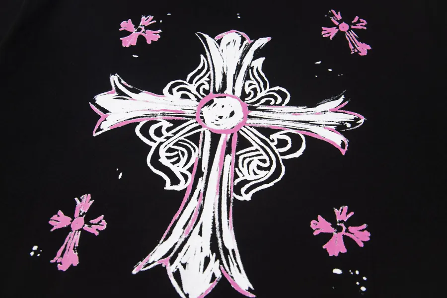 Come Hearts Classic Color Cross Print Oversized Loose Fit T Shirt