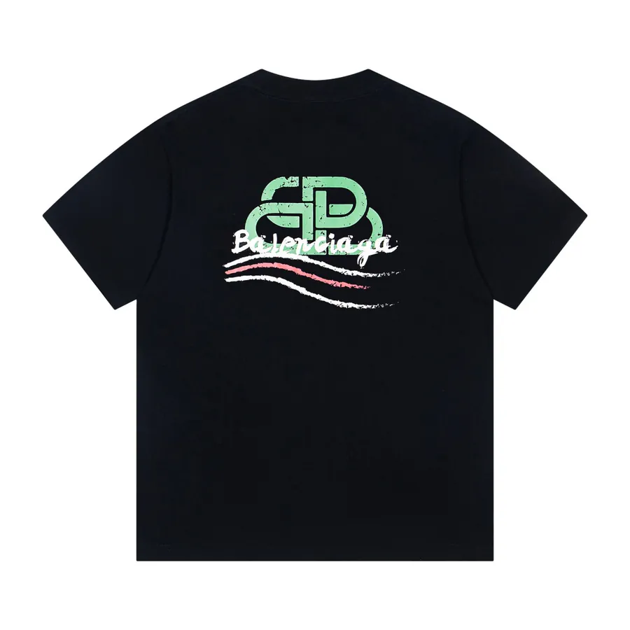 BALENCIAGA Parisian Classic Painted Wave Print Oversize T Shirt