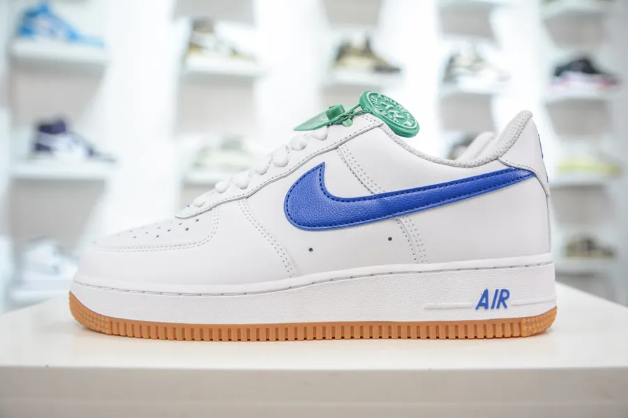 Nike Air Force 1 Low Sneaker White Blue Grained Leather